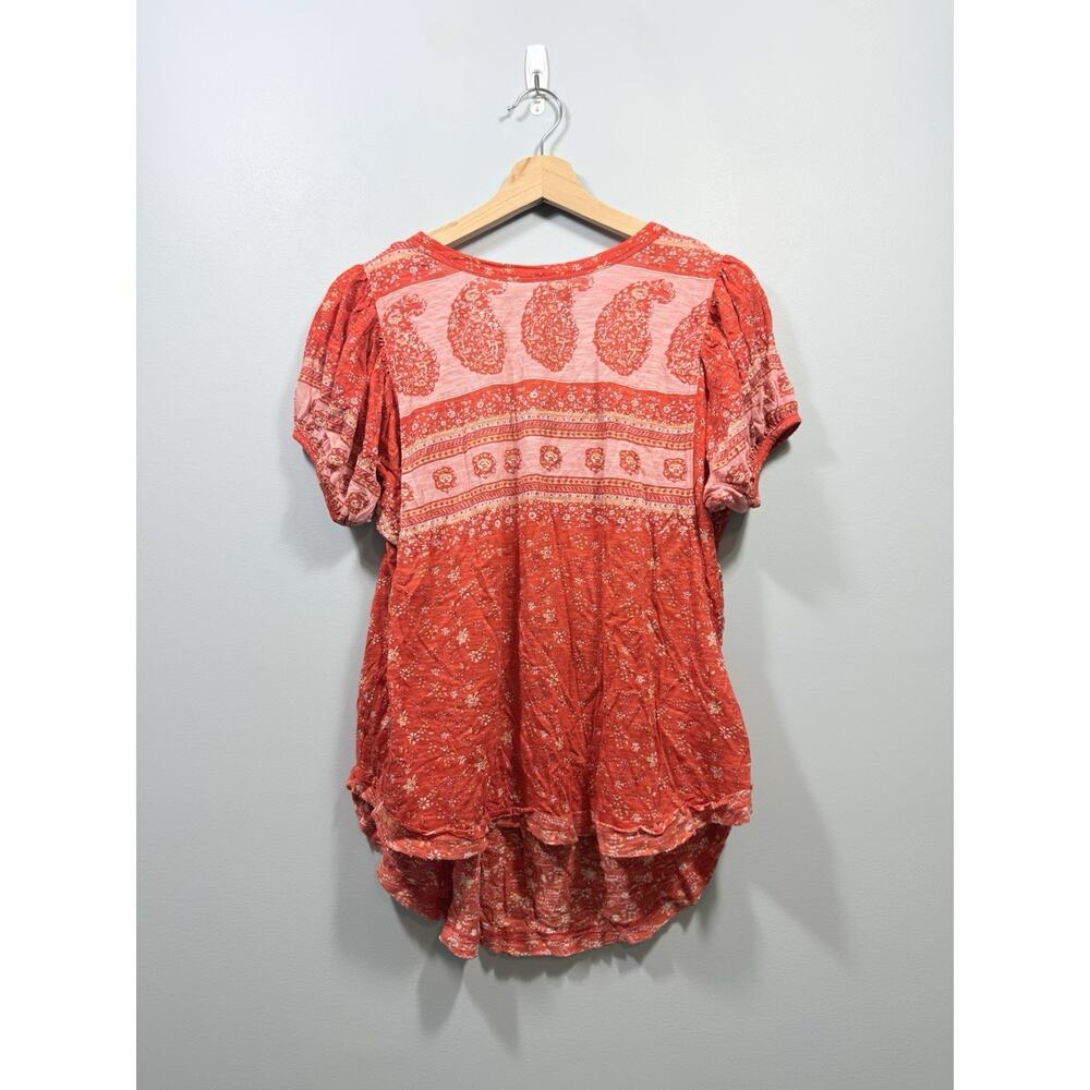 Free People Floral Scoop Neck Puff Short Sleeve low back Tunic Blouse XS - Picture 5 of 13
